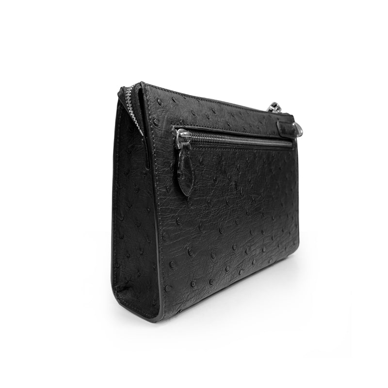 Genuine Ostrich Leather Pouch/ Clutch Bag- Black Color