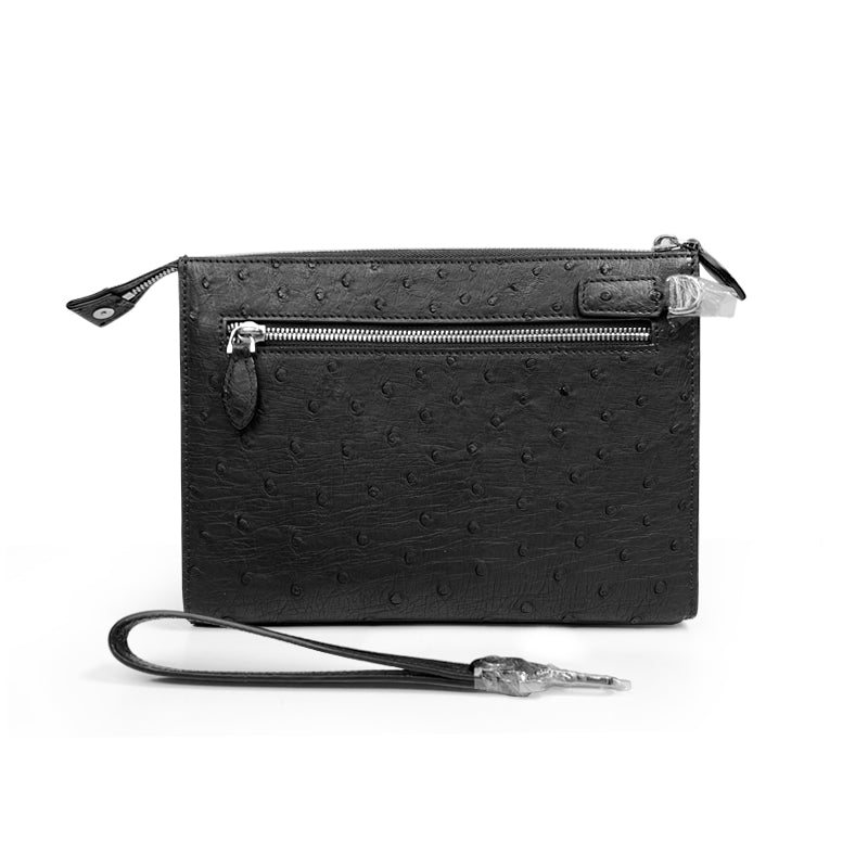 Genuine Ostrich Leather Pouch/ Clutch Bag- Black Color