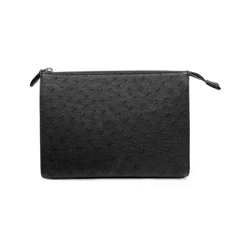 Genuine Ostrich Leather Pouch/ Clutch Bag- Black Color