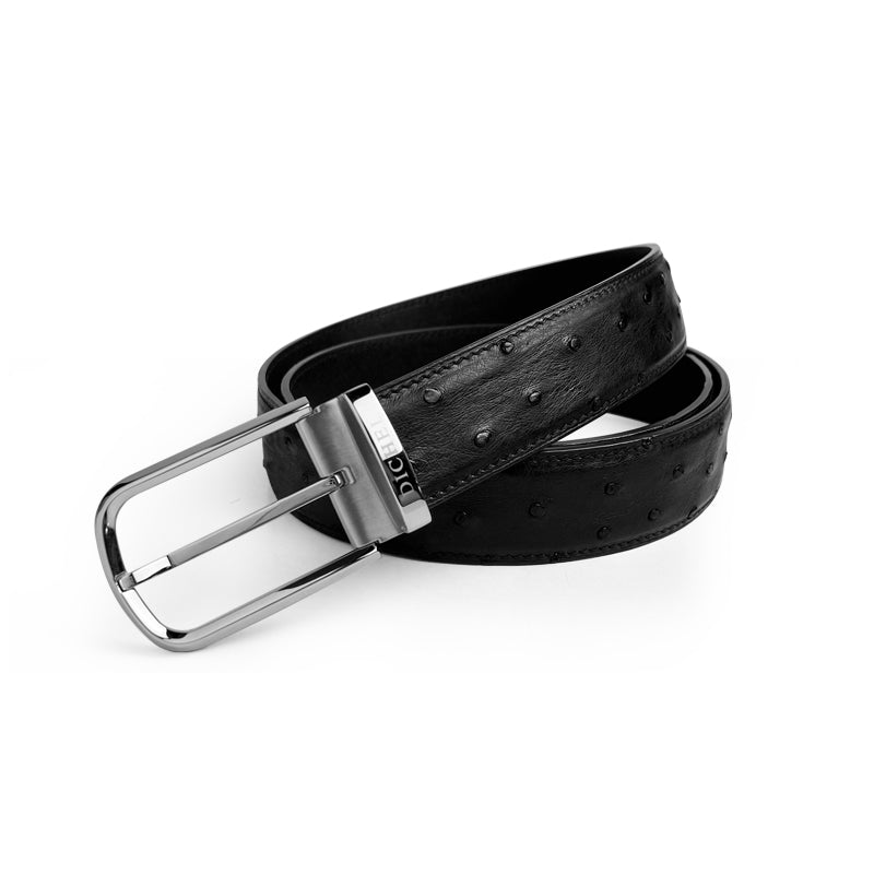 Genuine Ostrich Leather Belt- Men- Black