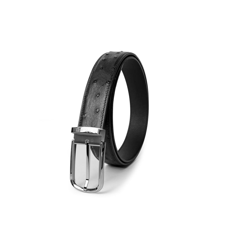 Genuine Ostrich Leather Belt- Men- Black