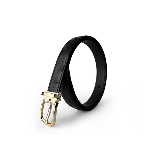 Genuine Ostrich Leather Belt- Women- Black